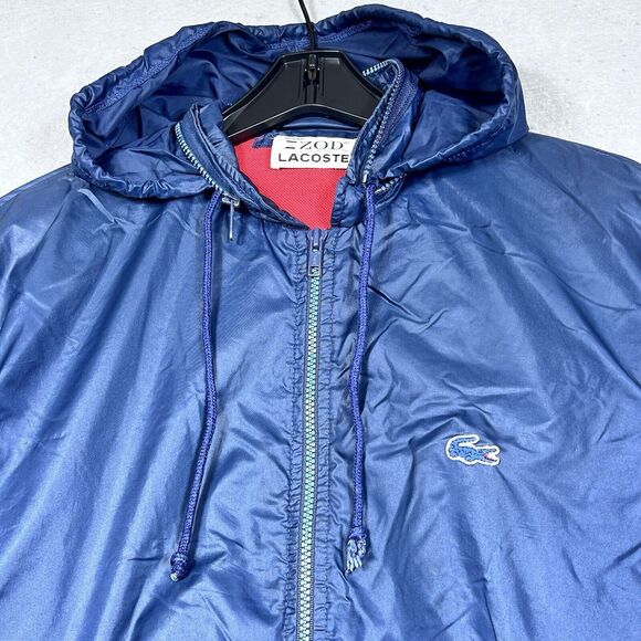 Vintage Izod Lacoste Windbreaker Mens Size Large Blue Full Zip Jacket Hooded - Picture 2 of 13